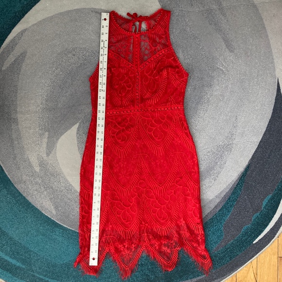 LUSH Women's Red Crochet Lace Dress Cutout Tie Back Medium - Picture 11 of 12